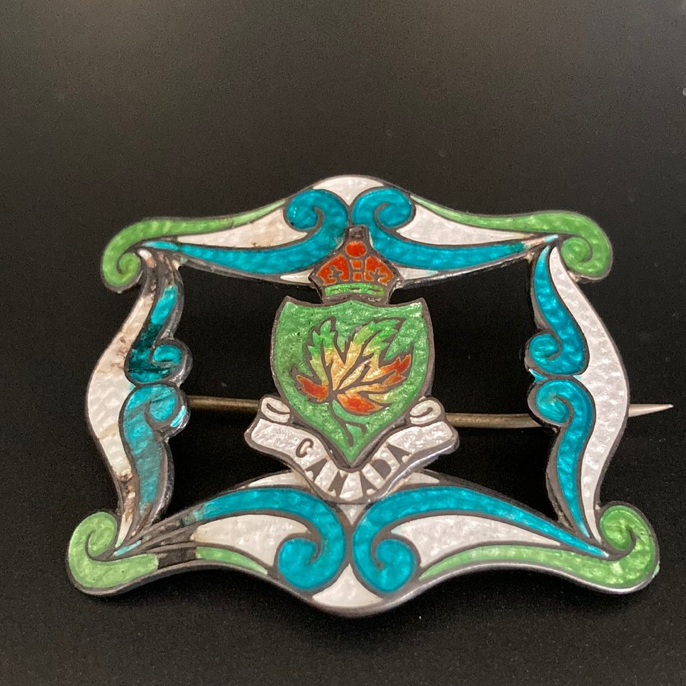 Vintage- Canada Brooch - Cloisonné & Silver - $14